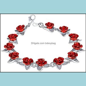 Charmarmband smycken U7 Kvinnor Girls Rose Flower Armband Link 12 Roses Lover Gift Drop Delivery 2021 N2me5