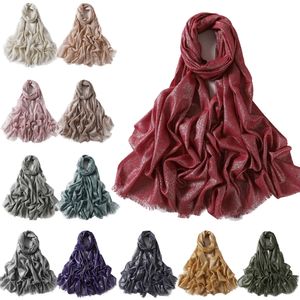 Shiny Glitter Cotton Women Muslim Hijabs Long Maxi Scarf Turban Headwear Soft Instant Scarves Arab Shawl Islamic Mujer 200*80cm