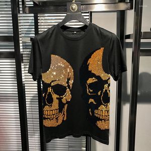 メンズTシャツピュアコットン高品質メンズショートスリーブクラシックTシャツダイヤモンドゴールドシャイニービッグスカルルーズトップ