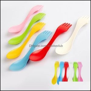 Colher Faca Faca Plástico Cutelaria Cutelaria Conjuntos de CAM Utensils Sponk Combo Gadget Flatware 3 em 1 Ferramenta de Dinning LX3305 Drop entrega 2021 Forks Ki