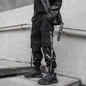 Hip Hop Cargo Pants Men Spring and Autumn Ribbon Joggers Streetwear Sweatpants Harajuku Black Casual Man Ankle-length Trousers G220507