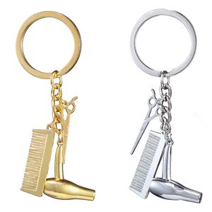 Bulk Price Washing Cutting Blowing Alloy Keychain Pendant Hairdressing Scissors Hair Dryer Comb Pendants Car Keychains Jewelry Gift