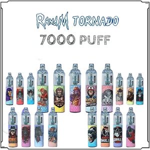 Original Randm Tornado 7000 Puffs Disposable E Cigaretter Vape Pen Starter Kit 14ml POD With Mesh Coil 6 Glowing Colors uppladdningsbar autentisk grossist