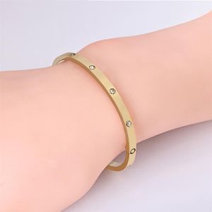 Wholesale small mens bracelets resale online - Small Model Stones Cuff Slim Love Bracelets Bangles for Women Men AAA Cubic Zirconia L Titanium Steel Jewelry With Key Scr292C