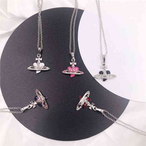 Trendy Fine Heart Shaped Saturn Pearl Chain Pendant Necklace for Women Full Diamond Temperament Jewelry Shiny AAA Zircon Ins