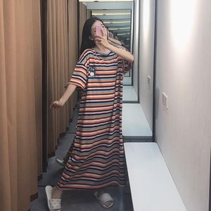 Women's Sleepwear Oversize Women Cotton Nightgown Loose Cartoon Ladies Striped Nightwear Sleep Wear Night Gown Pregnant Woman DressWomen's