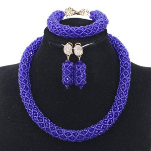 Earrings Necklace African Beads Women Jewelry Set Royal Blue Crystal Braid Costume Jewellery Sets Choker Statement Free Ship WA162Earrings