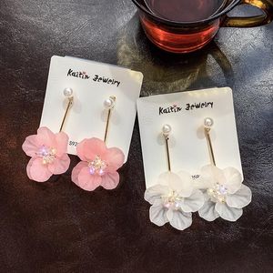 Dangle & Chandelier Cute Pink Flower Drop Earring For Women Pearl Earrings Fashion Jewelry Bijoux GiftsDangle