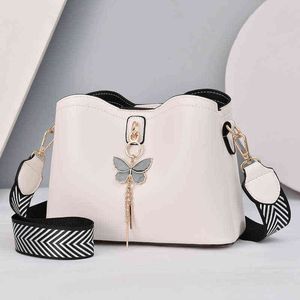 2022 Women White Handbag New Designer Butterfly Tassel PU Leather Messenger Bags Ladies Crossbody Female Tote Shoulder Bag X220331