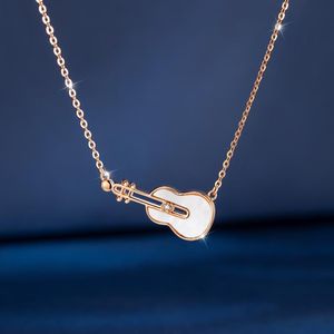 Pendant Necklaces S925 Silver Necklace Musical Note Guitar Luxurious Diamond Rose Gold Color Chain Brand Jewelry Girl GiftPendant