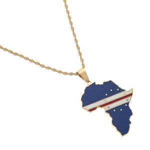 Ketten Goldfarbe Edelstahl Emaille Afrika Cabo Verde Karte Flagge Anhänger Halsketten Schmuck Geschenk