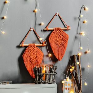 Arazzi Mini Foglia Piuma Macrame Arazzo Tessuto a mano in cotone Nappa bohémien Appeso a parete Boho Art Camera da letto Decorazione domesticaArazzi