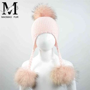 2017 Baby Winter Hats Real Fur Hats For Children Girl Fur Natural Pompom Gaanie Cap Infantería de bola Pom Ball Crochet Baby Hats J220722