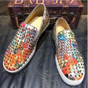 Luxus Marke Herrenmode Designer Schuhe Hohe Qualität Graffiti Wohnungen Müßiggänger Männer Handgemachte Spiked Mann Party Hochzeitskleid Schuhe XCC