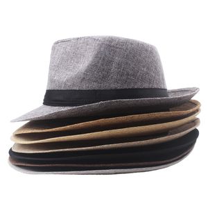 Chapéus de palha de palha do meio masculino Brim de verão de jazz de verão, gentil's Fedora Cap clássico Sun Shading Hat Hat