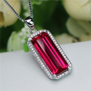 Hänghalsband Yee Store Fashion Style Silver Necklace For Women Long Stone Red Corundum Personlighet Anpassning Smyckesgåva