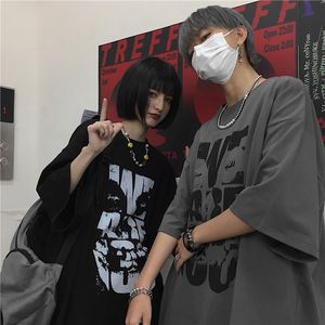 Men's T-Shirts Dark Hip-Hop Horror Human Bone Letters High Street Short-Sleeved T-Shirt Male Korean Fashion Retro Couple Clothes Grunge Emo