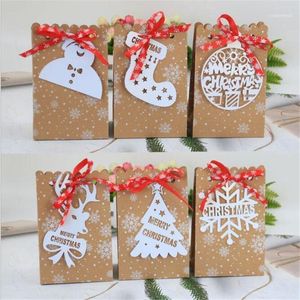 Juldekorationer 24 st/lot Kraft Paper Bowknot Candy Packaging Bag Tree Snowman Box Gift for Chocolate Cookies