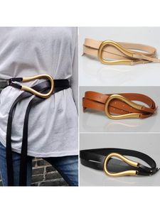 Belts Design White Brown Belt Women Personality Eye Catching Light Luxury Accessories Large Metal Buckle Super Fiber LeatherBelts