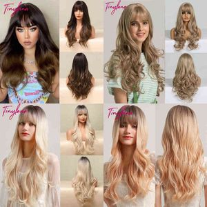 Tiny Lana Natural Black Long Wavy Synthetic Wig with Bangs for Women Body Wave Dark Brown Wigs Cosplay Daily Hair Heat Resistant 220622