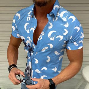 KVALITET Kort ärm T -skjorta skjortor Chemise Masculina Casual Hawaiian Print Blue Camisa Summer Fashion 3xl Mens Hombre Shirt For Men Bluses Cotton Dress Shirt Shirt