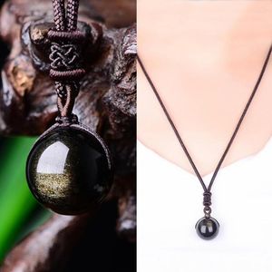 Hänge halsband naturlig guld obsidian pärla för kvinna överföra lycka pärlor halsband amulet rep kedja handgjorda smycken gåva