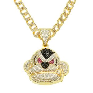 Collar De Plata Del Mono al por mayor-Collares colgantes hip hop helado con diamantes de diamantes de diamantes de diamantes de diamantes de diamante de diamantes de oro