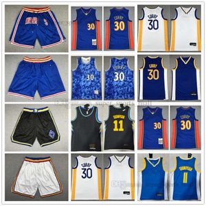 Retro Basketball Jerseys 30 Stephen 11 Klay Curry Thompson Stitched Jersey 75th Patch Shorts White Orange Black Black