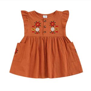 Mom Baby M Newborn Baby Girls Vintage Floral Embroidery A line Dresses For Girls Summer Costumes D01 J220516
