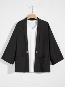 Homens casuais camisas homens bolso frontal sólido japonês harajuku botão yukata se ajustam quimono tradicional vintage cardigan camisa