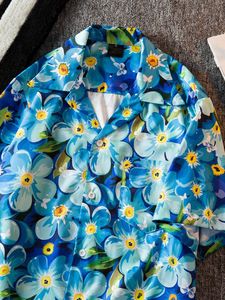 Koszulki męskie Mafokuwz Vintage w stylu Hongkongu w stylu kwiatowa koszula Krótki rękawo-kubański kołnierz mężczyźni Kobiety Letnia hawajska para Blouseme