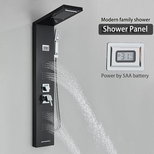 Svart/borstat badrum duschpanel tornsystem väggmonterad blandare kran handdusch kran spa massage med temperaturskärm