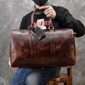 Duffel torebki oryginalna skórzana torba podróżna trwałe gruby szalony koń prawdziwy vintage retro wygląd weekend