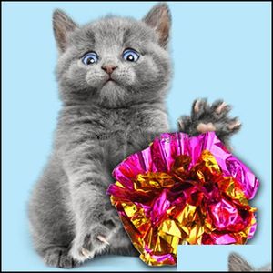 Кошачья игрушка олова фольга Кольцо Бумага блестящая интерактивная звуковая шарика из морской шарики Cats Toys Pet Play vtky2351 Drop Delivery 2021 Guppors Home