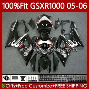 OEM Bodys Kit för SUZUKI GSX-R1000 GSXR 1000 CC K5 05-06 Bodywork 122No.9 1000cc GSXR-1000 GSXR1000 05 06 GSX R1000 2005 2006 Injektionsform Moto Fairing Black Glossy Blk