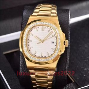 Lyxklockor för man 40mm Diamond Bezel 18K Gold Automatisk mekanisk rostfritt stål Rem Nautilus Supe Quality Mens Wristwatches Montre de Luxe