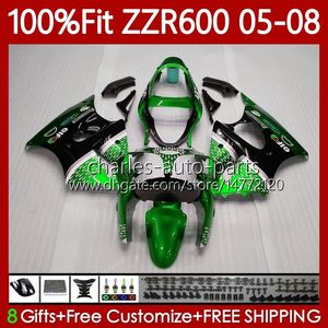 OEM-Spritzgussform für KAWASAKI NINJA ZZR600 600CC Karosserie 100 % passend für 600 CC Grün Schwarz 05-08 Karosserie 134No.136 ZZR 600 05 06 07 08 ZZR-600 2005 2006 2007 2008 Vollverkleidung