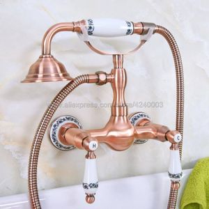 Badezimmer-Duschsets, antikes rotes Kupfer, Wandmontage, Telefon, Bad-Wasserhahn, Mischbatterie mit Handbrause, Kna304Bathroom