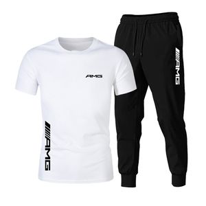 여름 AMG 패션 트렌드 남성용 양복 개인화 된 패션 프린팅 스포츠 단락 티셔츠 스포츠 캐주얼 바지 220607
