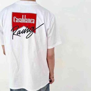 Designer t Shirt Red Hairstyle Casablanca High Street Short Sleeved Men Women Oversize Print Summer Daily Collar Tag