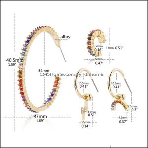 Hoop Hie Küpe Takı 4pcs CZ Taş saplama Kiti Gökkuşağı Kristal Moda R9JE DROP TESLİMİ 2021 Q1XOV