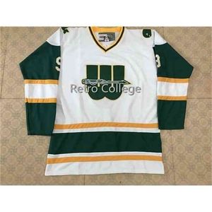 C26 NIK1 # 9 Gordie HOW WHA Nowa Anglia Whalers Retro Hockey Jersey Mens Haft Halded Dostosuj dowolny numer i nazwy koszulki