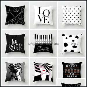 Pillow Case Bedding Supplies Home Textiles Garden New Black White Printing Pillowcase Wholesale Household Sofa Office Chair Pil Dhsb1