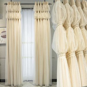 Curtain & Drapes French Beige Pleated Valance Double Layers Curtains Korean Style Aesthetic Interior Home Decoration Window Custom #4Curtain