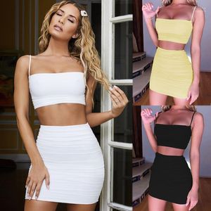 Women's Tracksuits Women Skirt Suit 2 Piece Set Ladies Summer Fashion Sexy Solid Sleeveless Two Vetement Femme 2022
