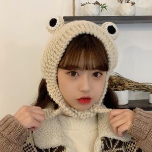 Beanie/Skull Caps 2022 Kawaii Frog Hat For Women Girls Ladies Cute Knitted Lace Up Cartoon Eyes Baggy Skullies Chapeau Femme Pros22