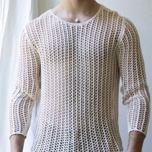 Mesh t shirt transparent oneck långärmad streetwear män kläder sexig solid fest nattklubb camisetas s5xl incerun 220805