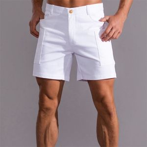 White Shorts Men Bermuda Streetwear Pure Cotton Knee Długość swobodna krótkie spodnie Prace Spodnie letnie modne dna 220715