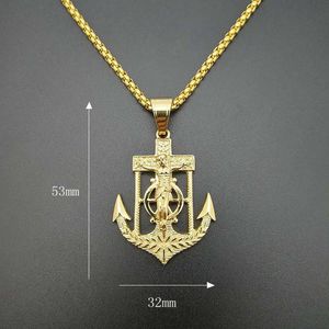 Anhänger Halsketten Hip Hop Produkt Jesus Anker Halskette Gold Silber Farbe Edelstahl Pirat Marine Haken Männer Schmuck GeschenkAnhänger