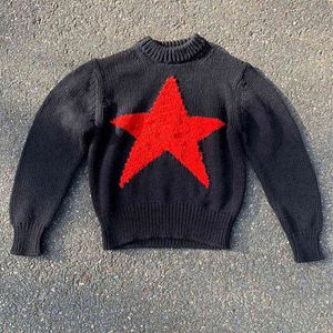 Herr överdimensionerad tröja svart lös stjärntryck kvinnors vintage retro stickad tröja 2022 Autumn Cotton tröja unisex emo l220730